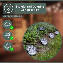 Marco Paul 4 Pack of White Solar Powered Paw Print Stake Lights 9cm in Black - thumbnail 4