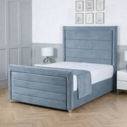 Living Comfort Bedz Selena Plush Velvet Upholstered Bed Slatted Base with 48Inch Headboard in Light Blue - Size: King - thumbnail 1