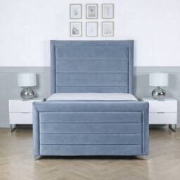 Living Comfort Bedz Selena Plush Velvet Upholstered Bed Slatted Base with 48Inch Headboard in Light Blue - Size: King - thumbnail 2