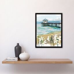 "Artery8 Scottish Beach Pier Lily Wildflowers Painting Framed Art Print in Blue - Size: W12"" x H16""" - thumbnail 4