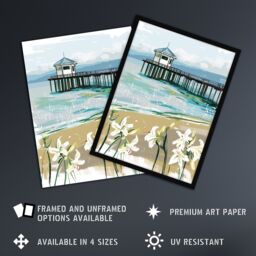 "Artery8 Scottish Beach Pier Lily Wildflowers Painting Framed Art Print in Blue - Size: W12"" x H16""" - thumbnail 2
