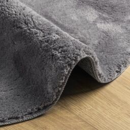 Berkfield Home Rug Short Pile Soft & Washable Anthracite Ã˜ 120 cm in Black - Size: 100 cm diameter - thumbnail 6