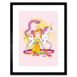 "Artery8 Wall Art Print Unicorn Princess Magic Art Framed 9x7 inch in Black - Size: W7"" x H9""" - thumbnail 1