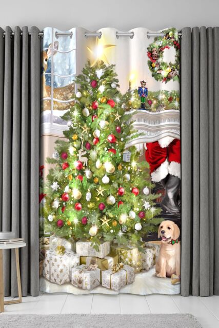 Fusion 'Christmas Tree' Christmas Tree Print Eyelet Single Panel Door Curtain - Size: 137 cm width x 213 cm drop - image 1