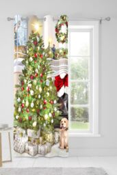 Fusion 'Christmas Tree' Christmas Tree Print Eyelet Single Panel Door Curtain - Size: 137 cm width x 213 cm drop - thumbnail 3