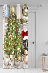 Fusion 'Christmas Tree' Christmas Tree Print Eyelet Single Panel Door Curtain - Size: 137 cm width x 213 cm drop - thumbnail 2