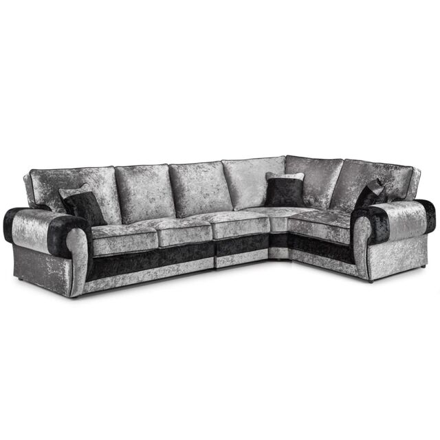 Furnishings For Less UK Chelsea Crushed Velvet Long 5 Seater Large Corner Sofa 3 Corner 1 Rolled Arms in Black - image 1