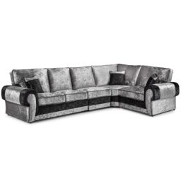 Furnishings For Less UK Chelsea Crushed Velvet Long 5 Seater Large Corner Sofa 3 Corner 1 Rolled Arms in Black