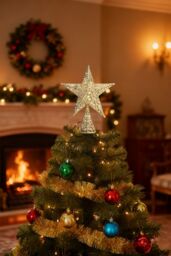 Living and Home Wrought Iron Christmas Tree Topper Star Ornament Home Decor in Gold