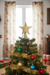 Living and Home Wrought Iron Christmas Tree Topper Star Ornament Home Decor in Gold - thumbnail 2