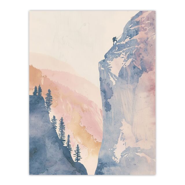 "Artery8 El Capitan Yosemite Rock Climber Soft Watercolour Wall Art Print - Size: W24"" x H32""" - image 1