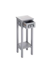French Style 73cm High 2-Tier Slim Side Table with Drawer & Bookshelf in Grey - thumbnail 6