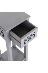 French Style 73cm High 2-Tier Slim Side Table with Drawer & Bookshelf in Grey - thumbnail 8