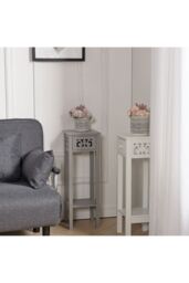 French Style 73cm High 2-Tier Slim Side Table with Drawer & Bookshelf in Grey - thumbnail 3