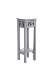 French Style 73cm High 2-Tier Slim Side Table with Drawer & Bookshelf in Grey - thumbnail 4