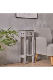 French Style 73cm High 2-Tier Slim Side Table with Drawer & Bookshelf in Grey - thumbnail 1