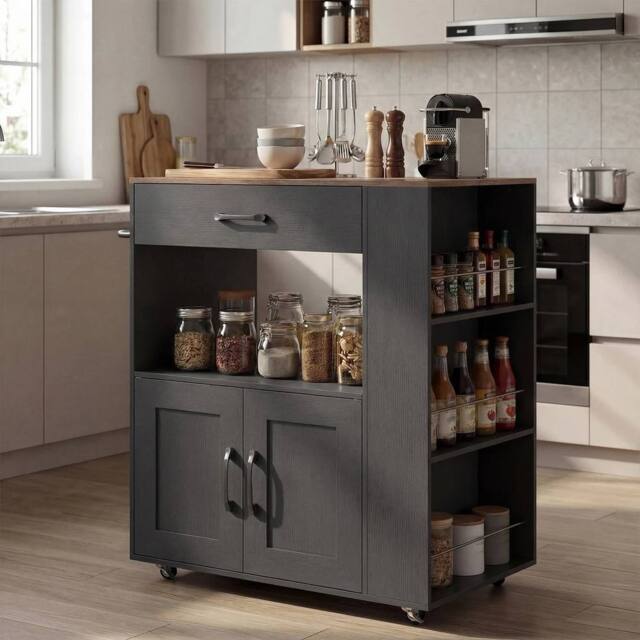 SPETLEK Kitchen Island on Wheels with Large Drawer Rolling in Black - Size: 0.6m2 - image 1