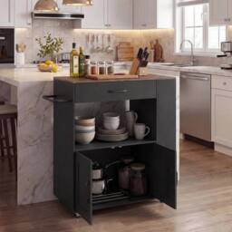 SPETLEK Kitchen Island on Wheels with Large Drawer Rolling in Black - Size: 0.6m2 - thumbnail 3