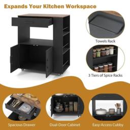 SPETLEK Kitchen Island on Wheels with Large Drawer Rolling in Black - Size: 0.6m2 - thumbnail 5