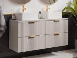Vente-unique Fluted Wall-Hung Bathroom Unit With Double Square Countertop Basin in Beige - thumbnail 4