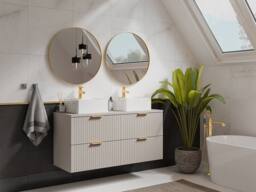 Vente-unique Fluted Wall-Hung Bathroom Unit With Double Square Countertop Basin in Beige - thumbnail 3