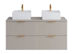 Vente-unique Fluted Wall-Hung Bathroom Unit With Double Square Countertop Basin in Beige - thumbnail 5