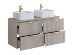 Vente-unique Fluted Wall-Hung Bathroom Unit With Double Square Countertop Basin in Beige - thumbnail 7