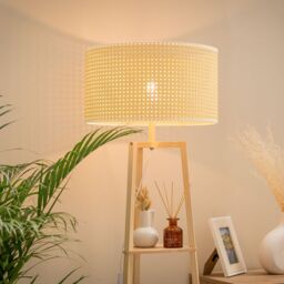 ValueLights Hiru 3 Tier Wooden Shelf Floor Lamp with Natural Wicker Shade in Nude - thumbnail 3