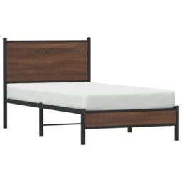 Berkfield Home Metal Bed Frame without Mattress Brown Oak 90x190 cm Single - thumbnail 4