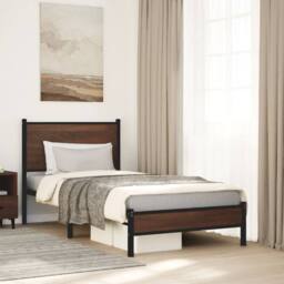 Berkfield Home Metal Bed Frame without Mattress Brown Oak 90x190 cm Single - thumbnail 2