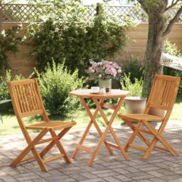 Berkfield Home 3 Piece Folding Bistro Set Solid Wood Acacia in Brown - thumbnail 2