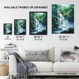"Artery8 Jungle Waterfall Amazon Rainforest Landscape Wall Art Print in Green - Size: W24"" x H32""" - thumbnail 3