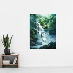 "Artery8 Jungle Waterfall Amazon Rainforest Landscape Wall Art Print in Green - Size: W24"" x H32""" - thumbnail 4
