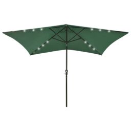 Berkfield Home Parasol with LEDs & Steel Pole Green 2x3 m - thumbnail 1