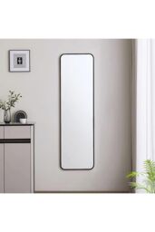 H&O Direct Black Bedroom Rounded Rectangular Floor Mirror Wall Mounted Full-Length Mirror, 47cm W x 157cm H - Size: 47 cm W x 157 cm H - thumbnail 2