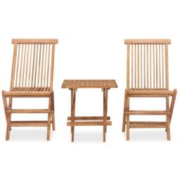 Berkfield Home Elegant 3 Piece Folding Outdoor Dining Set Solid Teak Wood in Brown - thumbnail 3