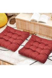 Living and Home Comfort Padded Corduroy Chair Cushion in Red - Size: 55 cm x 55 cm - thumbnail 2