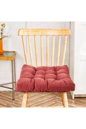 Living and Home Comfort Padded Corduroy Chair Cushion in Red - Size: 55 cm x 55 cm - thumbnail 3