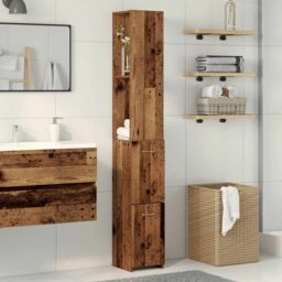 Berkfield Home Bathroom Cabinet Old Wood 25x25x170 cm Engineered Wood in Brown - Size: 25 x 25 x 170 cm - thumbnail 3
