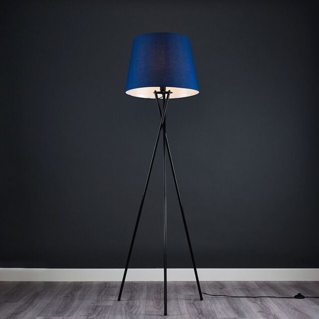 ValueLights Camden Black Metal Tripod Floor Lamp with Navy Blue Tapered Lamp Shade in Dark Navy - image 1