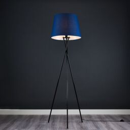 ValueLights Camden Black Metal Tripod Floor Lamp with Navy Blue Tapered Lamp Shade in Dark Navy - thumbnail 3