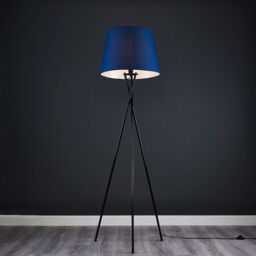 ValueLights Camden Black Metal Tripod Floor Lamp with Navy Blue Tapered Lamp Shade in Dark Navy - thumbnail 1