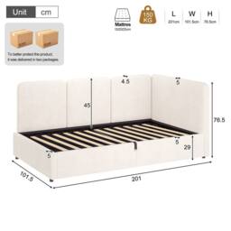 Matteo Single Upholstered Velvet Ottoman Daybed - Beige - thumbnail 7