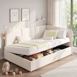 Matteo Single Upholstered Velvet Ottoman Daybed - Beige - thumbnail 8