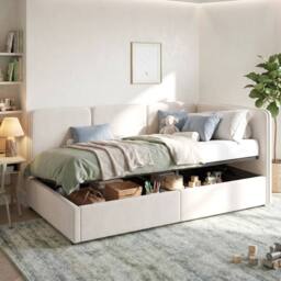 Matteo Single Upholstered Velvet Ottoman Daybed - Beige - thumbnail 3