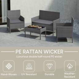 HD Designs 4 Piece Rattan Set with Coffee Table Garden Furniture Set with Cover in Grey - thumbnail 4