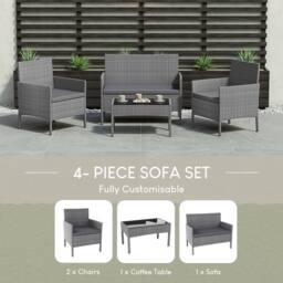 HD Designs 4 Piece Rattan Set with Coffee Table Garden Furniture Set with Cover in Grey - thumbnail 3