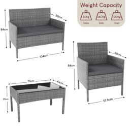 HD Designs 4 Piece Rattan Set with Coffee Table Garden Furniture Set with Cover in Grey - thumbnail 5