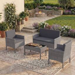 HD Designs 4 Piece Rattan Set with Coffee Table Garden Furniture Set with Cover in Grey - thumbnail 1