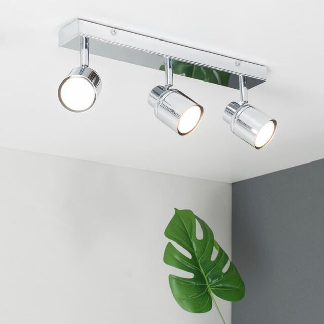 ValueLights Benton Adjustable Spotlight IP44 Rated Bathroom 3 Bar Ceiling Light in Silver - image 1